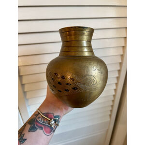 Antique Brass Water Pot Etched With Handcrafted Peacocks Design
